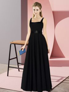 Pretty Black Sleeveless Floor Length Belt Zipper Bridesmaid Dresses