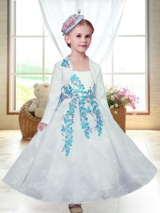 Fancy White Lace Zipper Straps Sleeveless Ankle Length Toddler Flower Girl Dress Embroidery