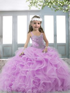 Superior Lavender Lace Up Little Girl Pageant Gowns Beading Sleeveless Floor Length