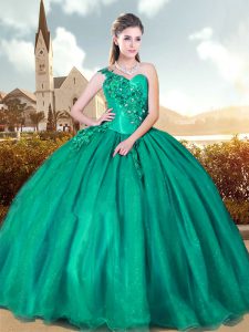 Gorgeous Turquoise Lace Up Ball Gown Prom Dress Beading and Appliques Sleeveless Floor Length
