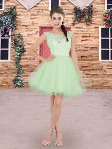 Apple Green Scoop Neckline Beading Quinceanera Court of Honor Dress Sleeveless Lace Up