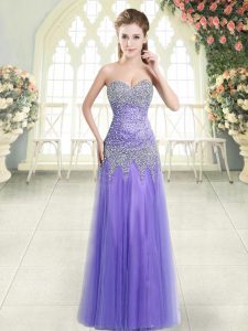 Stunning Lavender Tulle Zipper Homecoming Dress Sleeveless Floor Length Beading
