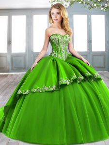Amazing Sweetheart Lace Up Beading and Embroidery Quince Ball Gowns Sweep Train Sleeveless