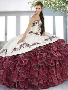 Modern Ball Gowns 15 Quinceanera Dress Fuchsia and White And Red Sweetheart Satin and Organza Sleeveless Floor Length La