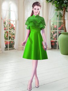 Ruffled Layers Prom Dress Green Lace Up Cap Sleeves Knee Length