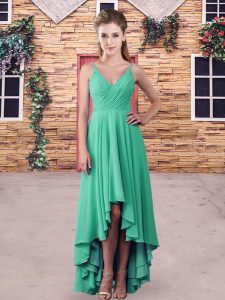 Turquoise Sleeveless Chiffon Backless Court Dresses for Sweet 16 for Prom and Party and Wedding Party