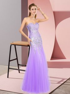 Sweetheart Sleeveless Prom Dress Floor Length Beading Lavender Tulle