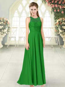 Cute Green Backless Prom Evening Gown Lace Sleeveless Floor Length