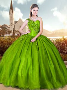 Popular One Shoulder Sleeveless Quinceanera Dresses Beading and Appliques Lace Up