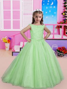 Green Ball Gowns Beading Pageant Gowns Lace Up Tulle Sleeveless
