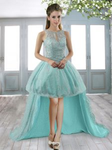 Super Apple Green Lace Up Scoop Beading Homecoming Dress Organza Sleeveless