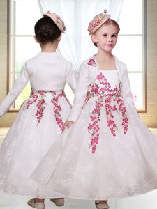 Perfect White Zipper Straps Embroidery Flower Girl Dresses for Less Lace Sleeveless
