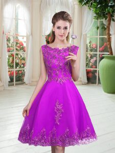 Hot Selling Purple Sleeveless Beading and Appliques Knee Length Prom Dress