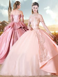 Scoop Sleeveless Organza Quinceanera Dresses Beading and Lace Sweep Train Lace Up