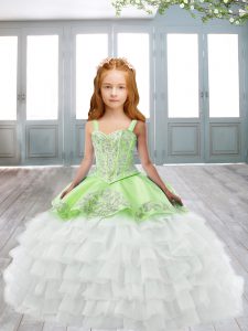Sleeveless Sweep Train Lace Up Embroidery and Ruffled Layers Pageant Dress for Teens