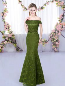 Wonderful Olive Green Lace Up Dama Dress for Quinceanera Sleeveless Floor Length Lace