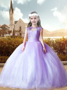 Fantastic Floor Length Lavender Pageant Dress Tulle Sleeveless Beading and Appliques