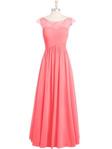 Enchanting Cap Sleeves Zipper Floor Length Lace Prom Gown