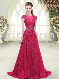 Noble Pink A-line Beading and Lace and Appliques Zipper Tulle Cap Sleeves