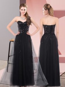 Extravagant Black Column/Sheath Sweetheart Sleeveless Tulle Floor Length Lace Up Sequins Dress for Prom