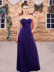 Dynamic Purple Empire Ruching Wedding Party Dress Zipper Tulle Sleeveless Floor Length