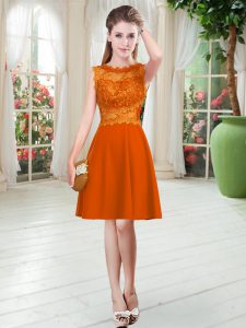 Glittering Knee Length Empire Sleeveless Orange Red Dress for Prom Zipper