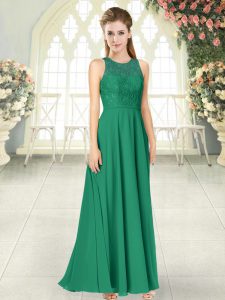 Floor Length Green Prom Gown Scoop Sleeveless Backless