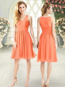 Sleeveless Knee Length Lace Side Zipper Prom Party Dress with Orange