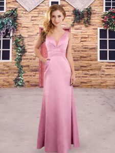 Pink Column/Sheath Ruching Damas Dress Clasp Handle Satin Sleeveless Floor Length