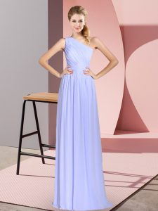 Chiffon One Shoulder Sleeveless Lace Up Ruching Evening Dress in Baby Blue