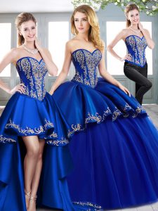 Beading and Embroidery Quinceanera Dresses Royal Blue Lace Up Sleeveless Sweep Train