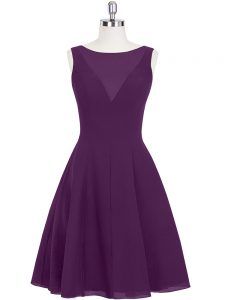 New Arrival Eggplant Purple A-line Ruching Prom Dresses Zipper Chiffon Sleeveless Mini Length