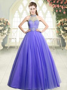 Spectacular Lavender Sleeveless Floor Length Beading Zipper Prom Dresses