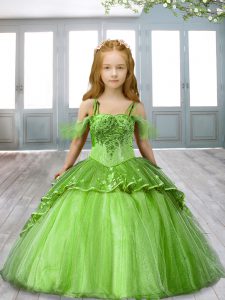 Trendy Sleeveless Sweep Train Lace Up Beading and Appliques Child Pageant Dress