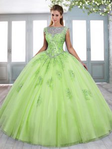 Sleeveless Sweep Train Beading and Appliques Quinceanera Gowns