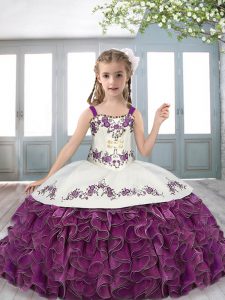 Purple Lace Up Glitz Pageant Dress Beading and Ruffles Sleeveless Floor Length