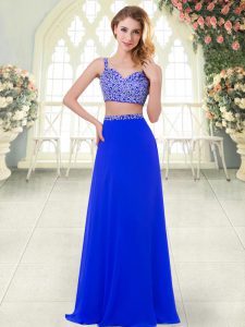 Captivating Floor Length Royal Blue Evening Dress Straps Sleeveless Zipper