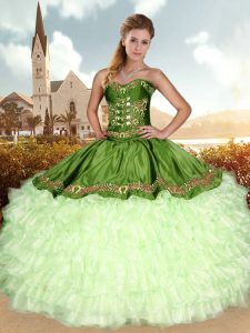 Perfect Green Ball Gowns Sweetheart Sleeveless Organza Floor Length Lace Up Embroidery Quince Ball Gowns