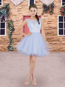 New Style Mini Length A-line Sleeveless Blue Court Dresses for Sweet 16 Lace Up