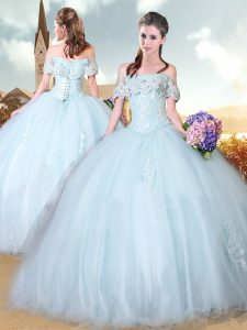 Fashion Off The Shoulder Sleeveless Tulle Vestidos de Quinceanera Beading and Lace Lace Up