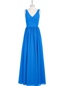Amazing Floor Length Zipper Prom Dress Royal Blue for Prom and Party and Military Ball with Ruching