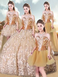 Lovely Lace Up Sweet 16 Dress Gold for Military Ball and Sweet 16 and Quinceanera with Appliques