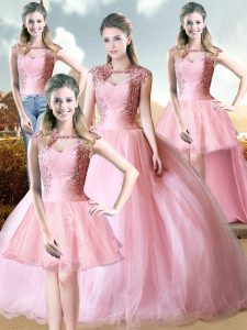 Cap Sleeves Beading Lace Up Quinceanera Dresses