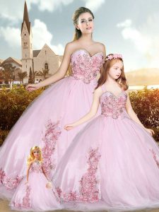 Sweep Train Ball Gowns Quinceanera Dress Baby Pink Sweetheart Sleeveless Lace Up