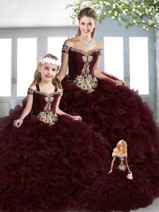 New Style Burgundy Sleeveless Court Train Beading Quinceanera Gown