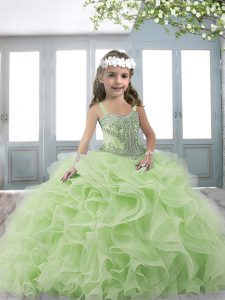Straps Sleeveless Lace Up Pageant Gowns Yellow Green Organza