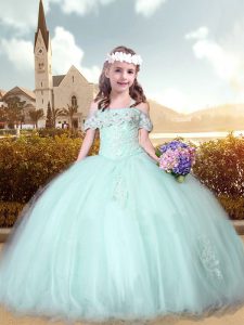 Floor Length Lace Up Little Girls Pageant Dress Wholesale Apple Green for Party and Wedding Party with Beading and Appli