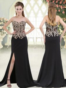 Best Black Sweetheart Zipper Beading and Appliques Dress for Prom Sweep Train Sleeveless