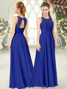 Royal Blue Backless Scoop Lace Prom Dresses Chiffon Sleeveless
