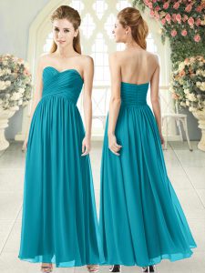 Sophisticated Teal Empire Ruching Zipper Chiffon Sleeveless Ankle Length